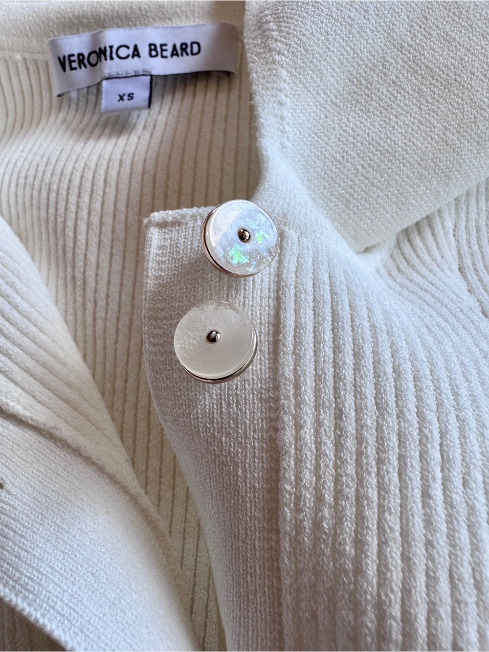 Veronica Beard Cream Ribbed Button-Up Top - XS - Picture 3 of 5